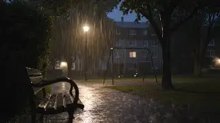 Peaceful Night Park Rain | Deep Sleep ASMR (10 Hours, Black Screen After 5 Min)