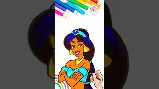 Урок рисования принцесс Диснея | Как нарисовать милую принцессу Диснея Жасмин 🌈👸🏽👗