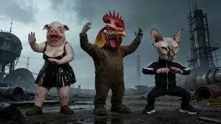 Pig, Rooster & Sphynx Cat Dance, Fight & Hug in a Wasteland! | Surreal AI Video