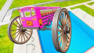 BeamNG Drive BMG &ndash; School Bus Down In Swimming Pools Crash Test with Realistic Damage