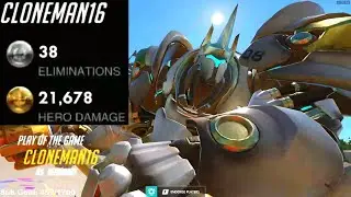 CLONEMAN16 INSANE REINHARDT! POTG! 38 ELIMS! [ OVERWATCH SEASON 22 TOP 500 ]