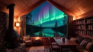 Dreamy Aurora in Cozy Cabin | 8 Hour Northern Lights & Crackling Fire for Deep Sleep