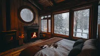 Icy Night Snowstorm  Peaceful Cave Retreat with Fire Crackles  ASMR for Relaxation & Focus