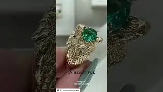 Custom dragon oval emerald and Ruby mens reptile snake personalized ring 14K yellow gold
