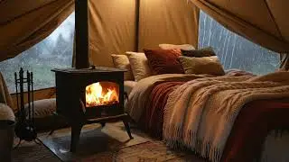 10 HOURS Relax Heal Sleep Potbelly Stove in a Cozy Tent, Storm Sounds &