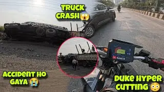 Live truck accident 😔|| Duke 200 hyper ride on smart City😳💥#surat #ktm #ravsrock 