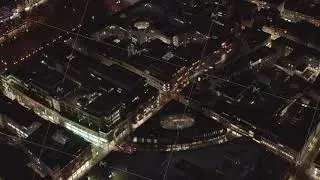 AERIAL: Slow Shot of City at Night, Cologne, Germany