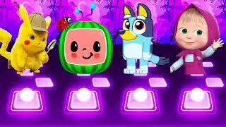 🎵🔝Pikachu 🆚 Cocomelon 🆚 Bluey 🆚 Masha and Bear - Tiles Hop Master Battle #27💥