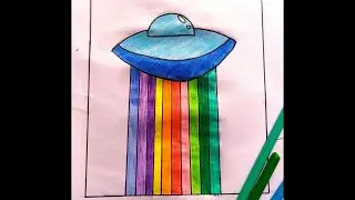 How To Draw Rainbow Space Ship // step by step