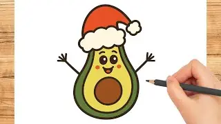 How to Draw a Christmas Avocado- Easy Drawing Tutorial for Kids and Beginners - Santa Hat