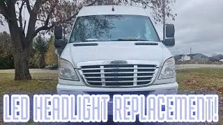 🤯⚠️ Sprinter Van headlight replacement with LEDs ￼ amazing how well these work!!