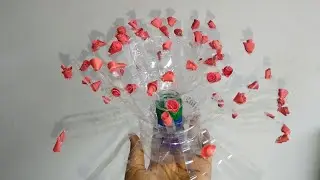 Recycle plastic bottles and paper into flowervases Paper flower🌺#youtube #diy #homemadepapercraft