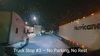 Burza śnieżna! Truck stop zapchany &mdash; brak miejsc na parkingu.
