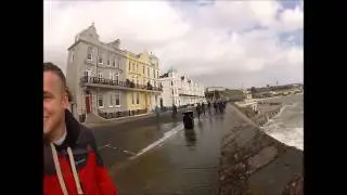 Plymouth Hoe Storm, 8-2-14, Woman gets soaked!!