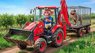 😱🐒 iZi the Monkey Drives a JCB Truck Carrying a Dinosaur Cage &mdash; A Dangerous Mission! 🦖🚜