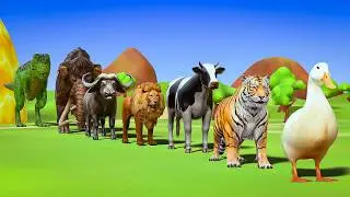 Long Slide Game with Colourful Duck Cow Tiger Gorilla Dog Elephant 3d Animal Game Funny 3d Animals