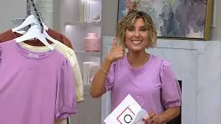LOGO by Lori Goldstein Acid Wash Knit Top with Puff Sleeves on QVC