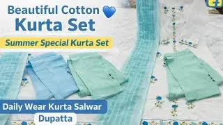 Beautiful Cotton Kurta Salwar Dupatta Set 💙 | Summer Special Daily Wear Kurta Set