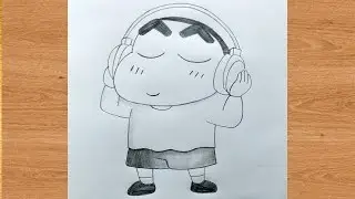 Shinchan love listening music easy pencil cartoon drawing step by step