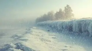 Snow Falling Gently Across a Winter Landscape as Morning Light Appears