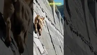 Goat Crosses Steep Dam Cliff with Incredible Agility! 🐐⛰️ | Extreme Animal Feat #shorts