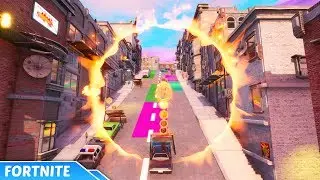 Jump through All 6 Flaming Hoops Guide - Fortnite (Downtown Drop Challenges)