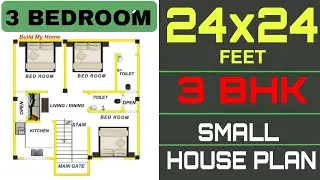 24 x 24 Sqft House Plan || 24 by 24 Ghar Ka Naksha || 24 by 24 ka Makan Ka Naksha || 3BHK House Plan