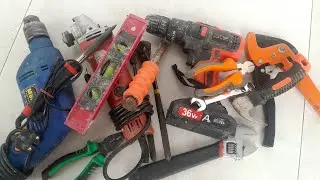 Collection of Repair Tools, Drill, pliers, hammer, screwdriver, grinder