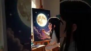 Girl Paints Sky, Moon & Stars | Relaxing Art Family Short#painting#Art #FamilyContent #CreativeKids