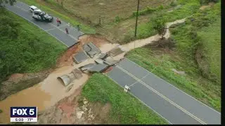 FOX 5 drone footage of damaged roadway in Homer