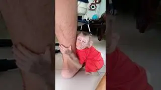 Baby monkey Milo hugs his Dad's leg and sleeps