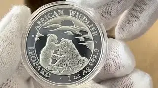 2019  Somalia, 100 Shillings, 2nd in African Wildlife Series Leopard. 1 oz 999.9 fine silver BU coin