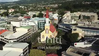 Tahiti Stock Footage, aerial drone shot of the cathedral of Papeete