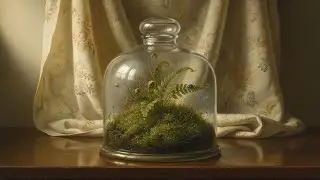 4K Wallpaper - Botanical Cloche with Blue Beetle - Miniature Sanctuary