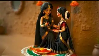 &ldquo;Miniature Black Saree Doll Getting Ready for Haldi-Kunku, Village Makeup Scene &ldquo;Tiny Doll Woman 