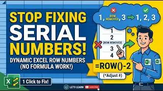 Dynamic Serial Numbers in Excel | Auto-Update Row Numbers with ROW Formula 