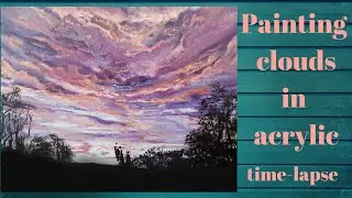 Painting clouds in acrylic- Dramatic cloud painting-Acrylic painting time-lapse!