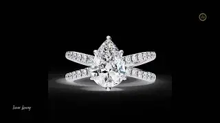 Pear Cut Diamond Engagement Ring in Yellow Gold | Split Shank Pav&eacute; Band  #IvevarLuxury #USA