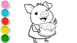 Cute Peppa pig With Cake Drawing, Painting and Coloring For Kids and Toddlers_ Easy Art 