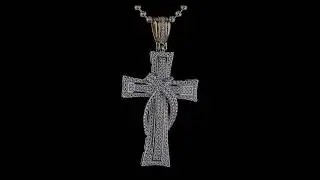Bust Down Cross - Solid 925 Silver Cross Crucifix ICY CZ Mens Pendant 14k Gold Plated