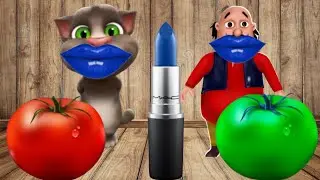 talking tom and motu funny video eating colorful tomato and lipstick |@mk billu