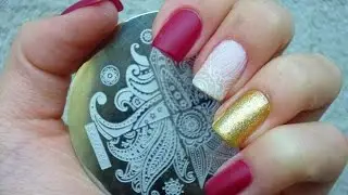 Flower Leafs Nail Art with stamping by LadyQueen.com