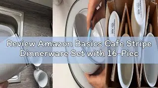 Review Amazon Basics Cafe Stripe Dinnerware Set with 16-Pieces - Black