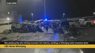 Man pleads guilty after driving excavator into vehicles, buildings at Winnipeg water treatment plant