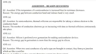 Assertion and reason semiconductor devices class 12 physics 