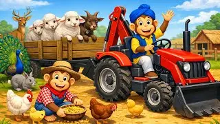 Monkey Farmer Drives Tractor 🚜 | Orange Farming 🍊 | Catches Thief 😱 | Monkey Farm Work Cartoon
