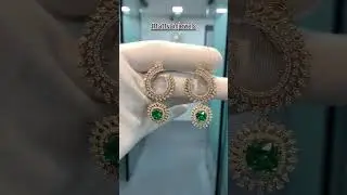Traditional Emerald Gemstone Earrings with Round Brilliant Cut Natural Diamonds | Designer Jewelry