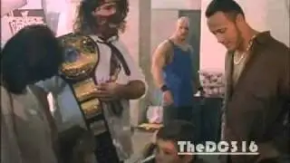 Steve Austin, The Rock and Shane Mcmahon backstage with Mankind and his family
