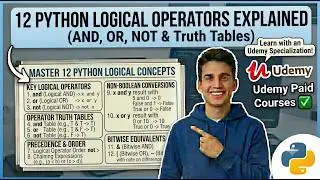 12 Python Logical Operators Explained | AND, OR, NOT Operators in Python | Udemy Paid Courses ✅