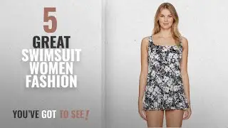 Swimsuit Women Fashion [2018 Best Sellers]: Penbrooke Women's White Snow Ruffle Bottom Swimdress One